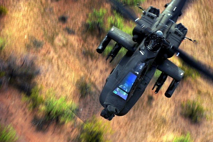 4K AH-64 Apache Helicopter in flight