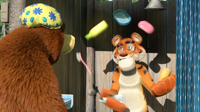 Masha and the Bear in the shower