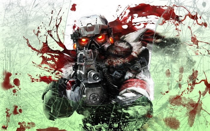 Helghast soldier from Killzone with blood splatters
