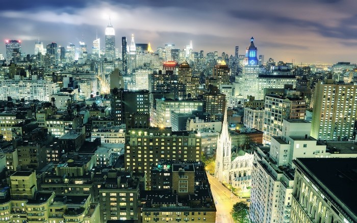 New York City skyline at night with Empire State Building