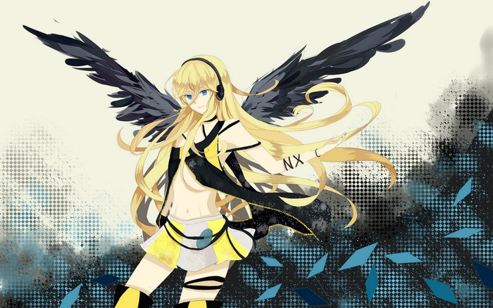 Kagamine Rin from Vocaloid with black wings