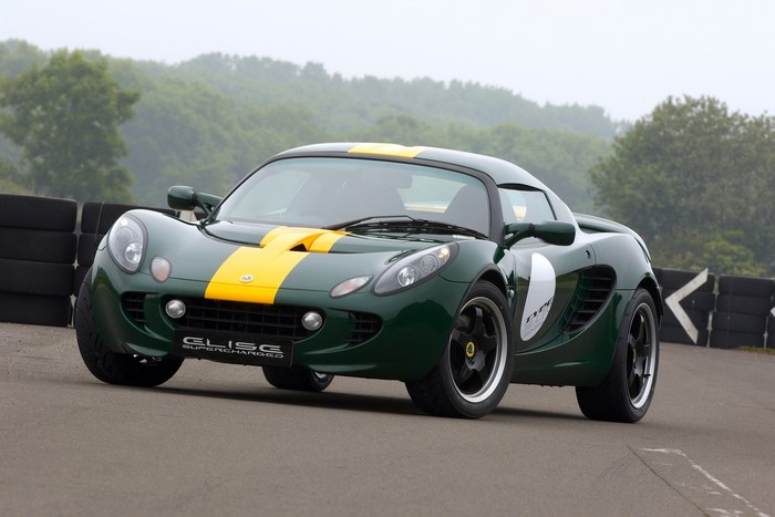 Green Lotus Elise Supercharged sports car