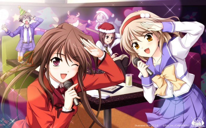 Characters from Memories Off singing karaoke