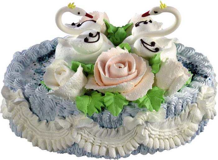 Wedding cake with swans and roses