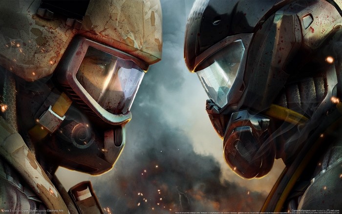 Two soldiers in futuristic armor facing each other