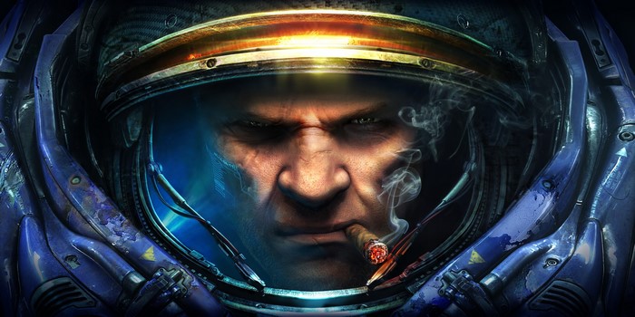 Jim Raynor from StarCraft 2 smoking a cigar