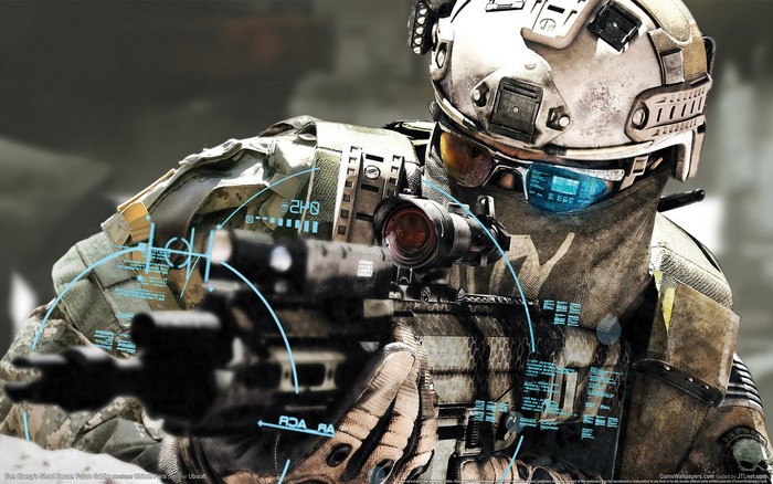Soldier from Tom Clancy's Ghost Recon with futuristic HUD
