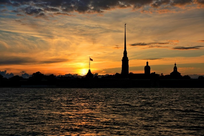 Peter and Paul Fortress at sunset, St. Petersburg