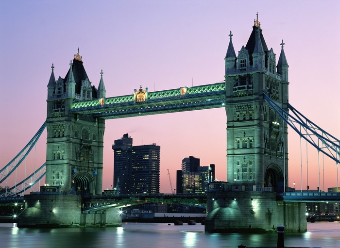 Tower Bridge in London, United Kingdom at dusk