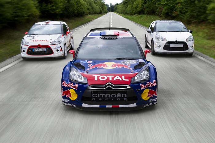 Citroen DS3 WRC cars on a road
