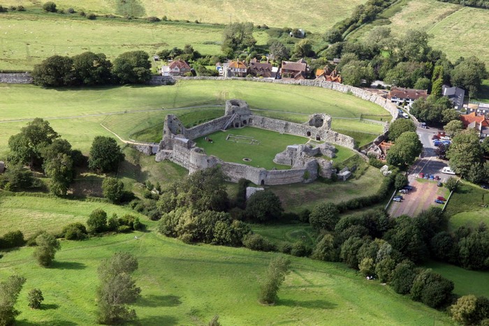 Pevensey Castle ruins in East Sussex, UK