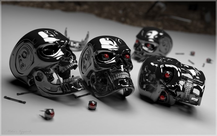 Four Terminator Skulls with Red Eyes