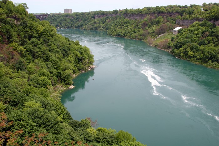 River flowing through a gorge with lush green trees