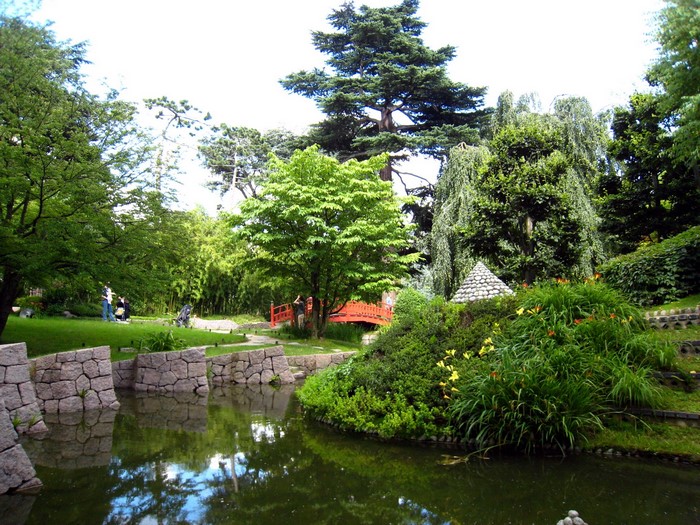 Japanese Garden with Pond and Bridge