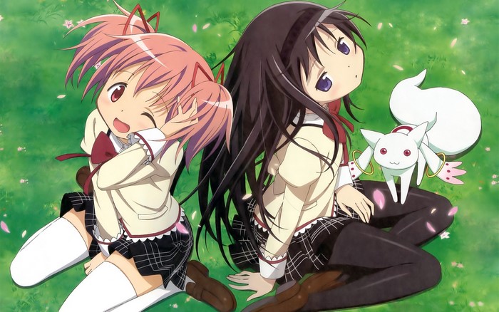 Madoka Magica: Madoka Kaname and Homura Akemi with Kyubey