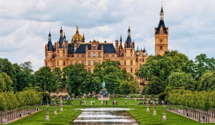 Schwerin Castle in Germany with gardens