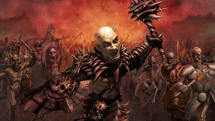 A horde of monsters and skeletons attacking