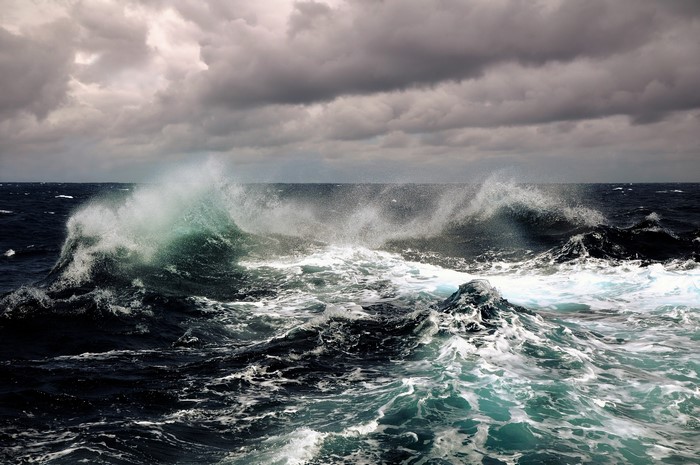 Stormy ocean with large waves crashing