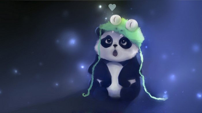 Cute panda wearing a frog hat