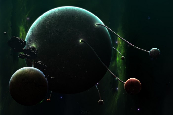 Planets connected by tubes in space