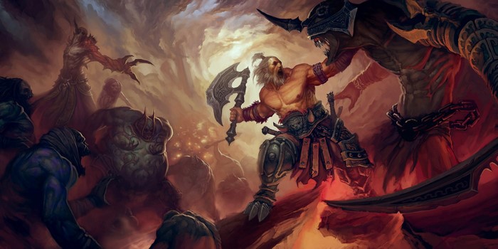 Barbarian fighting demons in Diablo III