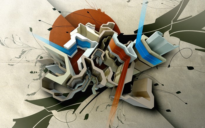 Abstract 3D graffiti art with floral elements