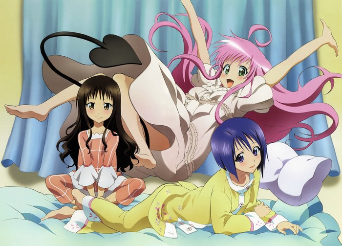 To-Love-Ru: Darkness Lala, Momo, and Yui in Pajamas