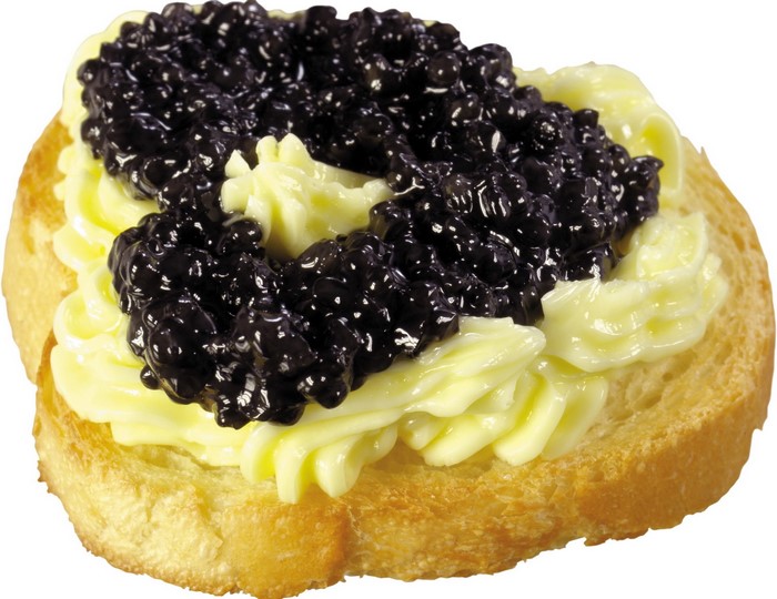 Toast with butter and black caviar