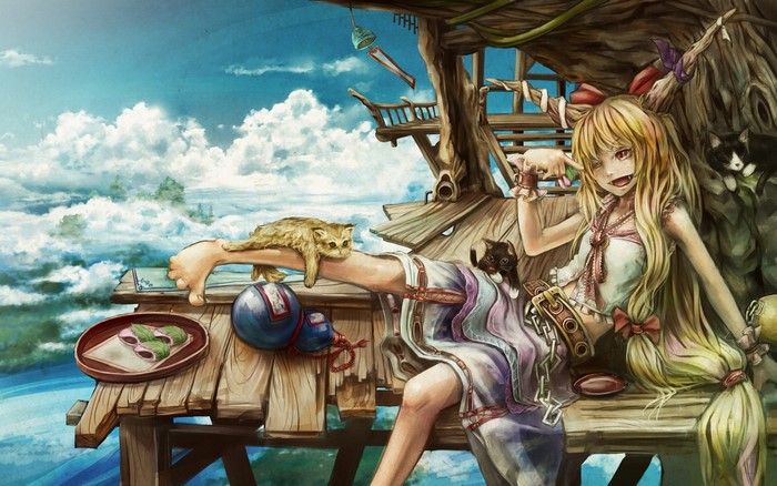 Marisa Kirisame and cats from Touhou Project