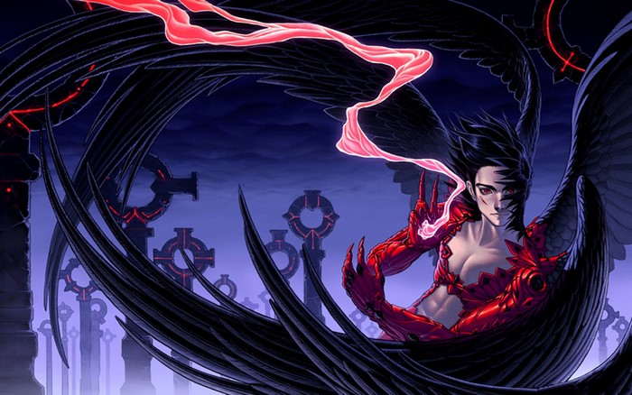 Dark Angel with Red Armor and Black Wings
