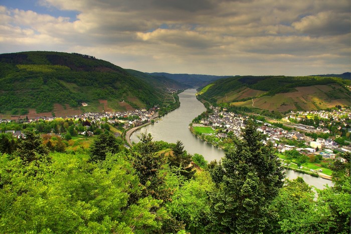 River valley with towns and green hills in Germany