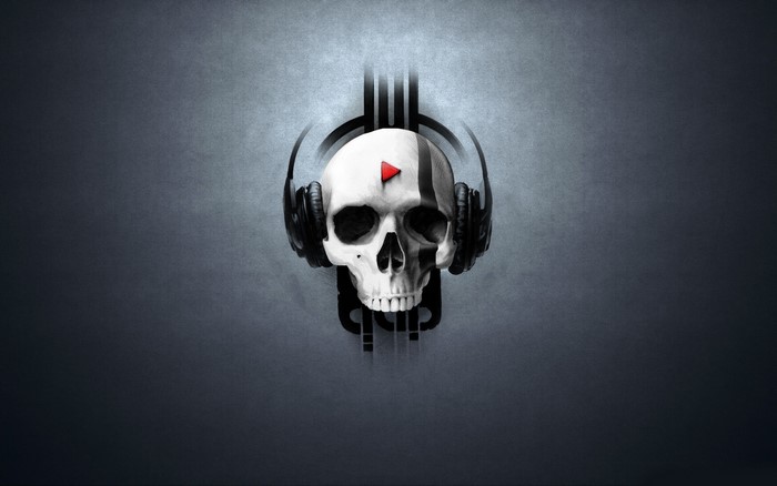 Skull with headphones and play button
