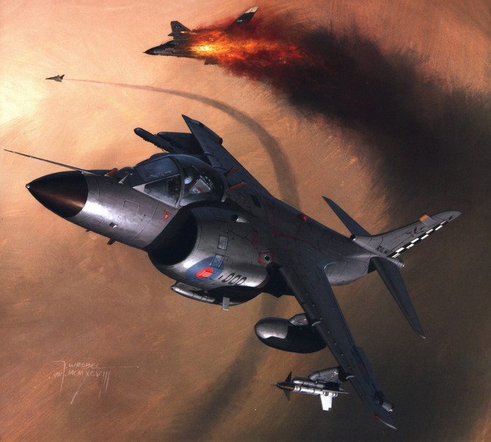 Painting of fighter jets in aerial combat
