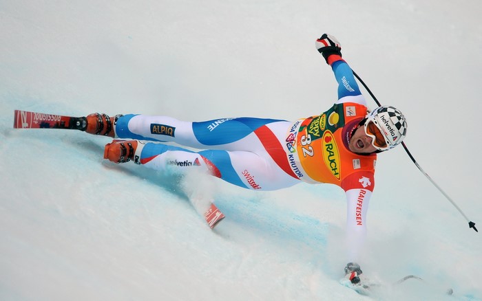 Swiss skier falls during a race