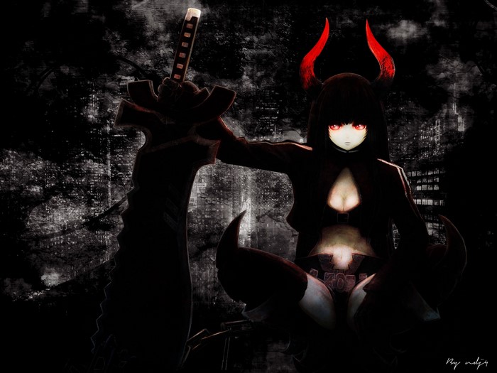Black Rock Shooter with large sword and red horns