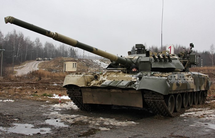 Russian T-80 tank on a training ground
