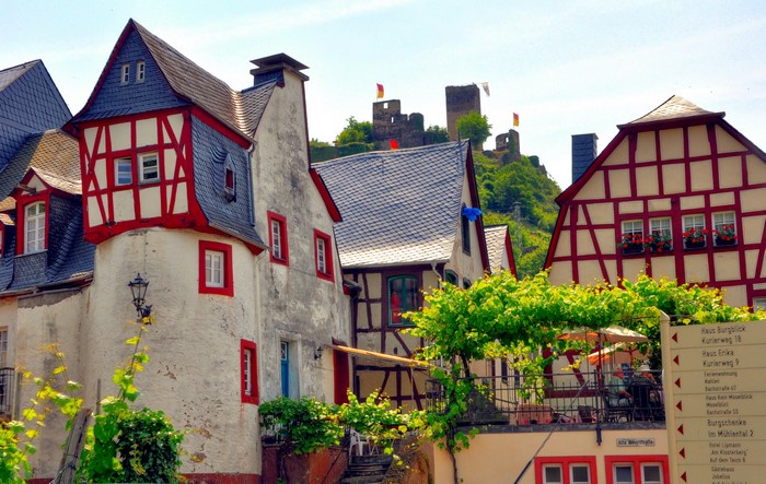 Half-timbered houses and castle ruins in Germany