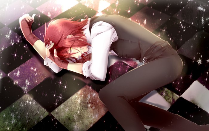 Sanosuke Harada from Hakuouki lying on a checkered floor