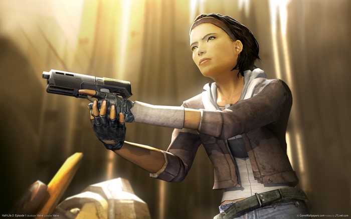 Alyx Vance from Half-Life 2: Episode One holding a gun
