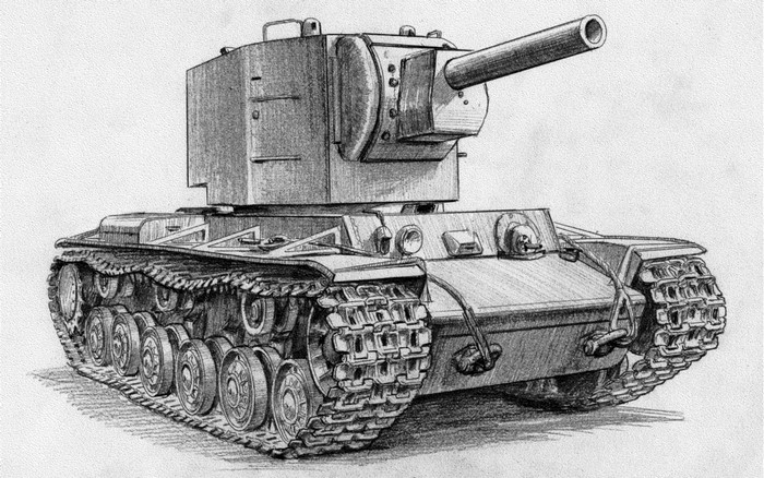 Pencil sketch of a Soviet KV-2 heavy tank
