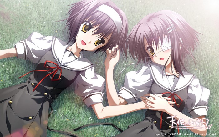 Two girls lying on grass from Ef - a tale of memories