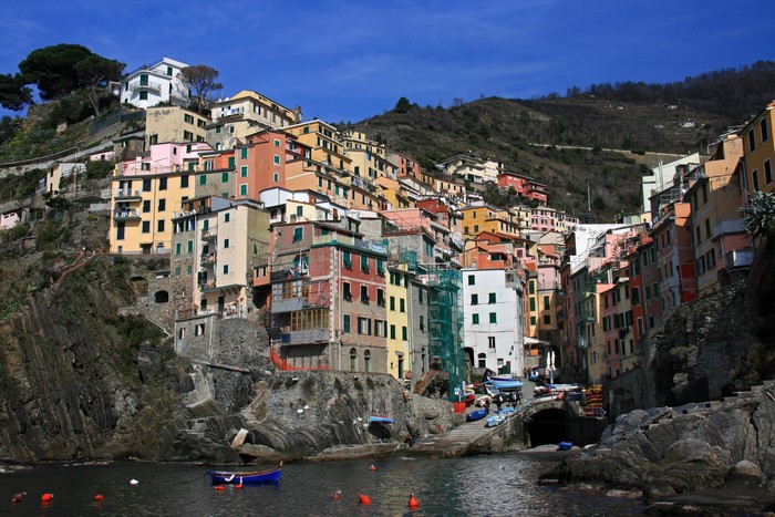 Colorful houses on a cliffside in Italy