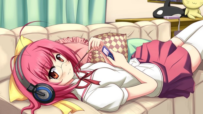 Katsuragi from Kami nomi zo Shiru Sekai listening to music
