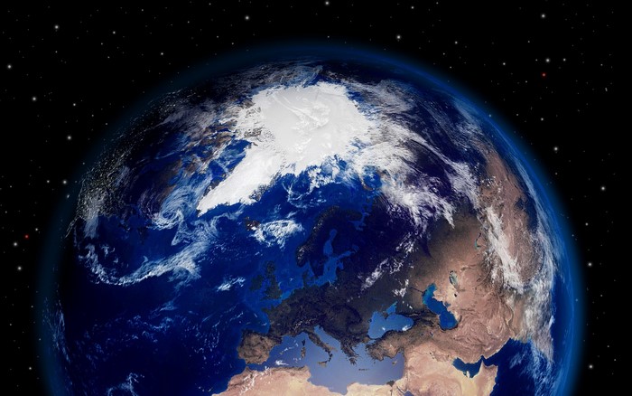 Earth from space showing the Arctic and Europe