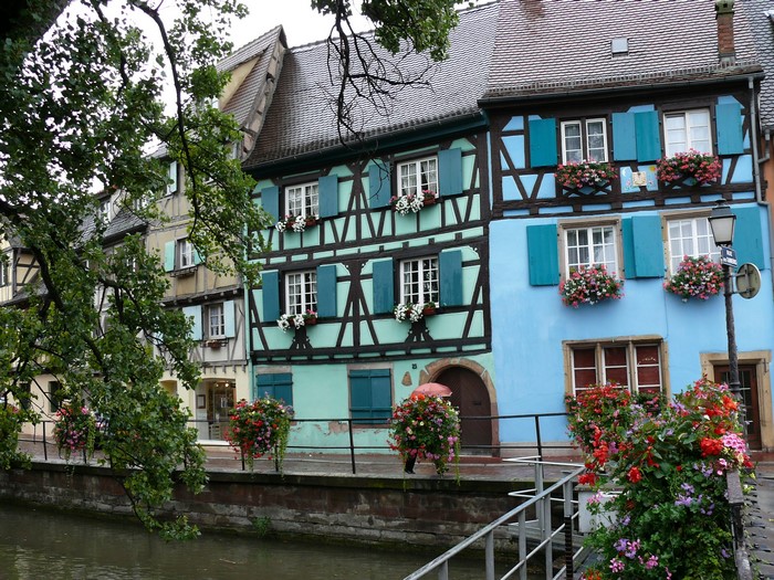 Half-timbered houses along a canal in France