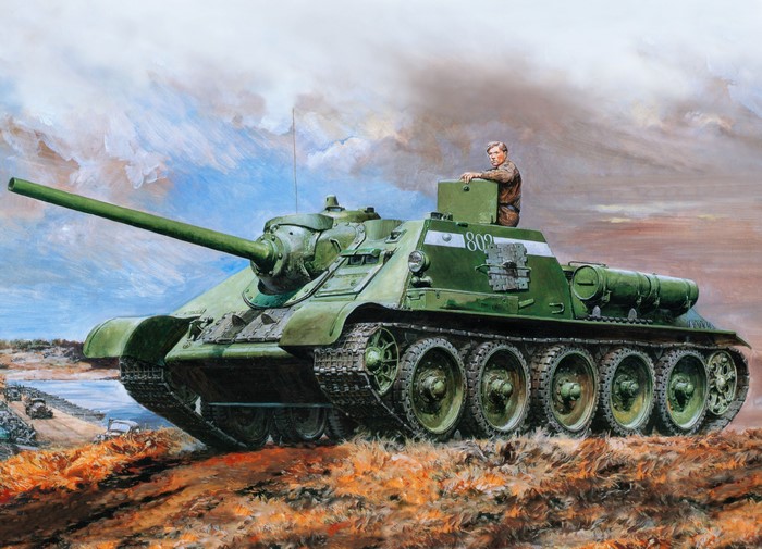 Painting Art of a SU-100 Tank with a Soldier