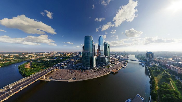 Moscow City skyscrapers and Moskva River panorama