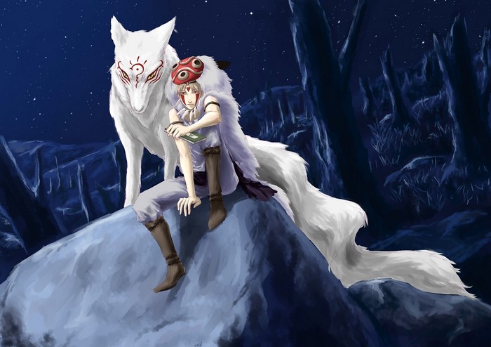 Natsume Yuujinchou: Young man with white wolf in forest