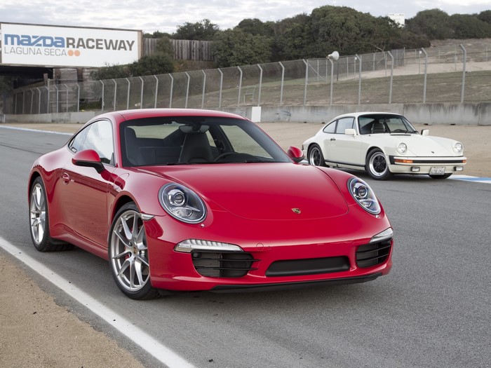Two Porsche cars on Mazda Raceway Laguna Seca