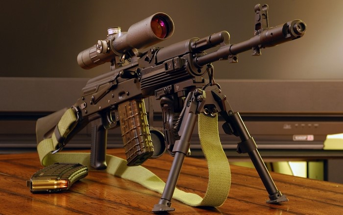 Assault rifle with scope and bipod